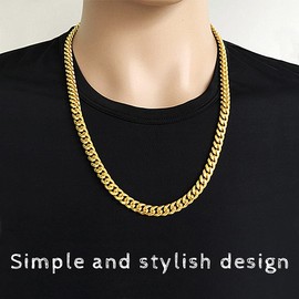 ZoneYan Gold Chain Men's Cuban Link Chain Gold, Cuban Link Chain Men, Men's Curb Chain Gold, Cuban Chain Set, Hip Hop Chain Men's Gold, Necklace Boys (Necklace + Bracelet), Stainless Steel, No