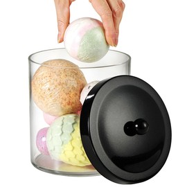 SheeChung Premium Apothecary Jar - 50 Oz. Large Clear Plastic Container Canister with Rust Proof Stainless Steel Lid, Laundry/Kitchen/Bathroom Vanity Countertop Storage Organizer Decor(Black)