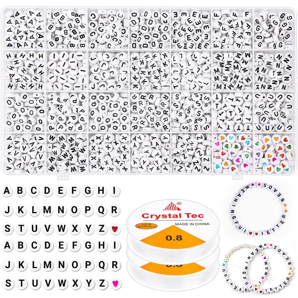 Selizo 1400 PCS Letter Beads, White Round Acrylic Alphabet Beads