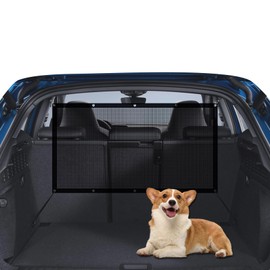 WINUERK Car Dog Barrier Net, 45''×24''Nylon Pet Barrier Rear Seat Divider Net with Adjusting Rope and Hook, Mesh Barrier Guard Blocks Access to Car Front Seats, Universal Car Accessories for Trucks
