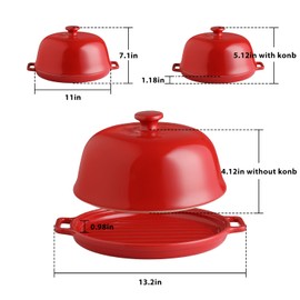 Sweejar Ceramic Bread Oven with Lid, Large Sourdough Bread Baking Pan with Handle, 5QT Porcelain Round Bread Cloche For Baking, Cooking, Roasting (Red)