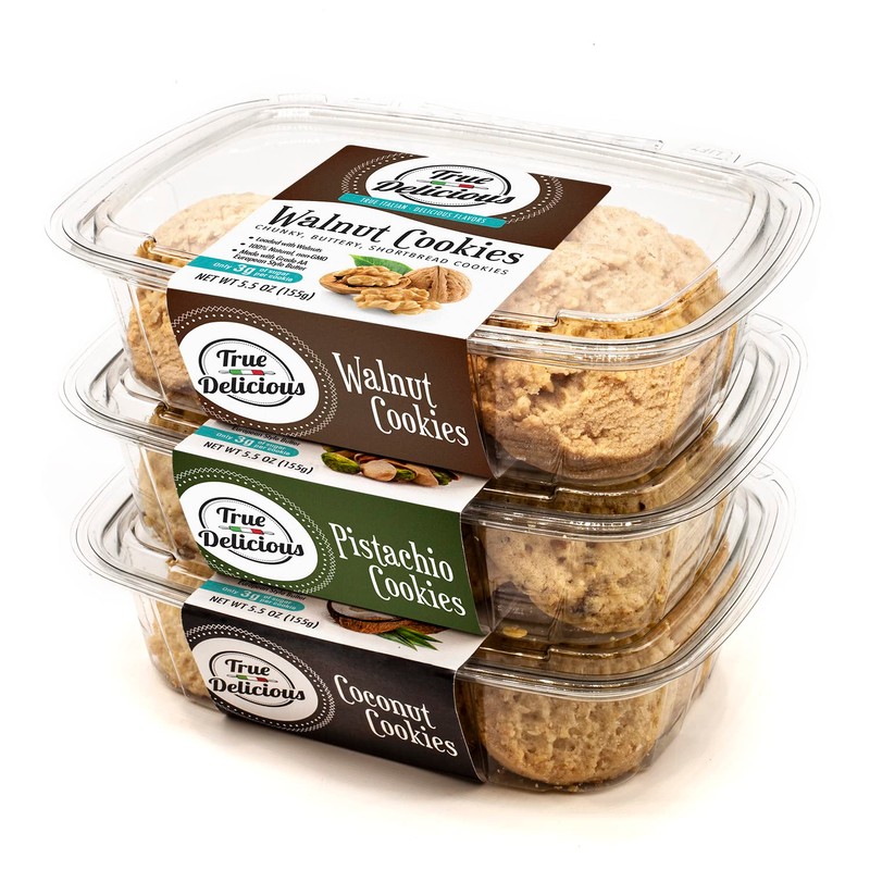 True Delicious SHORTBREAD COOKIES with Nuts, 6-pack collection, 2 containers