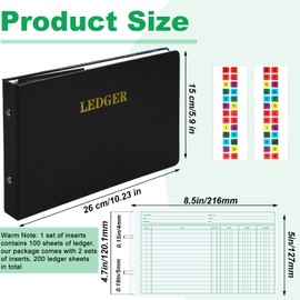 Skyygemm Ring Ledger Binder with 200 Pcs 5"x8.5" Ledger Sheets Small Index Tabs for Bookkeeping Accounting Business with Debit Credit Balance Columns(Black Cover, White Sheets)