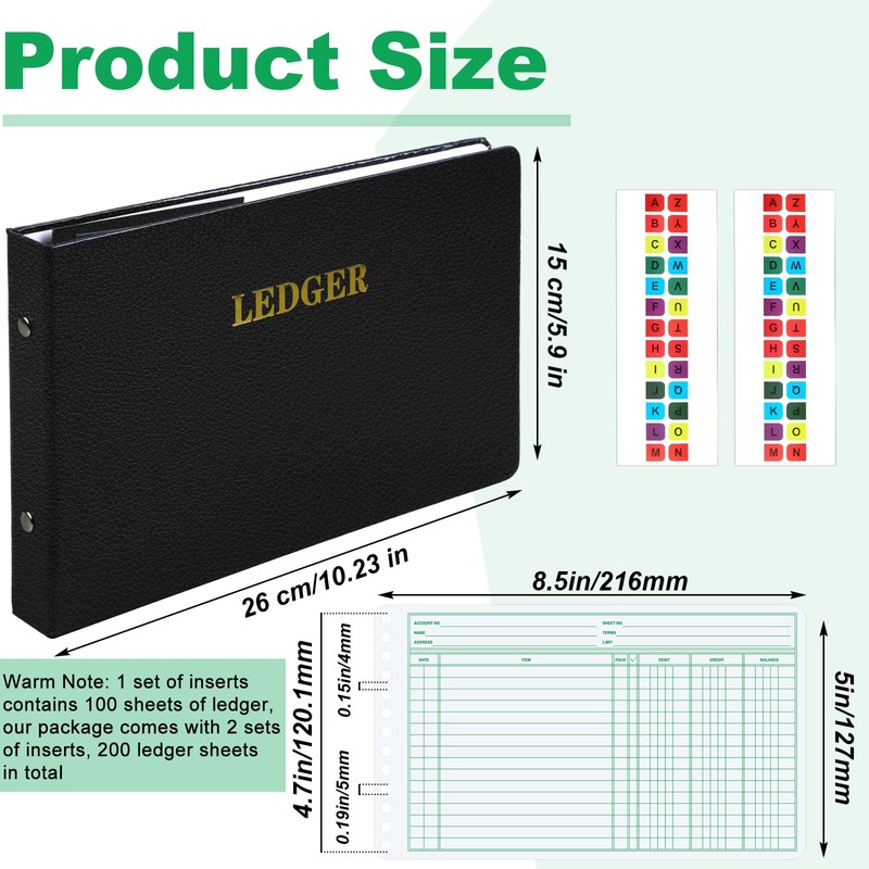 Skyygemm Ring Ledger Binder with 200 Pcs 5"x8.5" Ledger Sheets