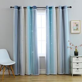 Anytime Dream Star Blackout Curtains for Kids Rooms Girl Princess Curtain for Daughter Bedroom Window (Blue,1 Panel,W52 x L72inch)