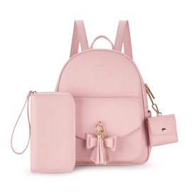 ECOSUSI Women Backpack Purse Water Resistant PU Leather Backpack Fashion Rucksack Ladies College Daypack with Tassel,2 Pcs