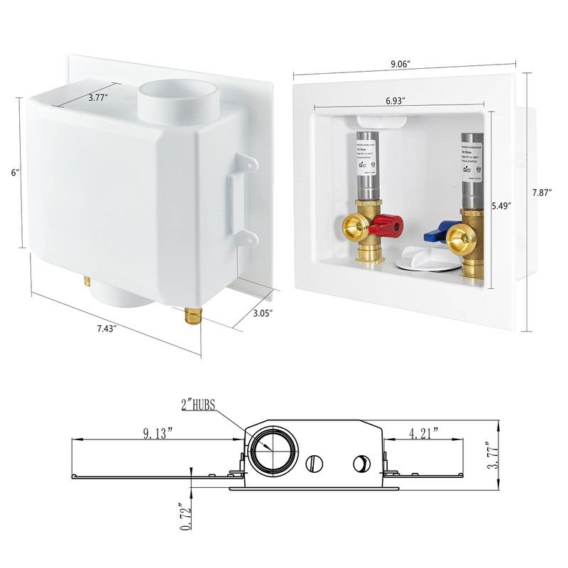 EFIELD Washing Machine Outlet Box with Center Drain 1/2-inch Push-Fit