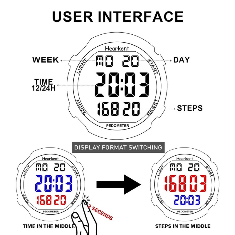 Hearkent Pedometer Watch for Walking for Senior Non Bluetooth No