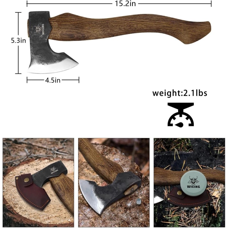 Wicing 15" Hatchet Axe Wood Handle 2Lbs Manganese Chopping Camping