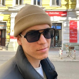 Vintage Square Sunglasses 70s Flat Aviator Glasses for Women Men Metal UV400 Protection Shades (Black/Grey)