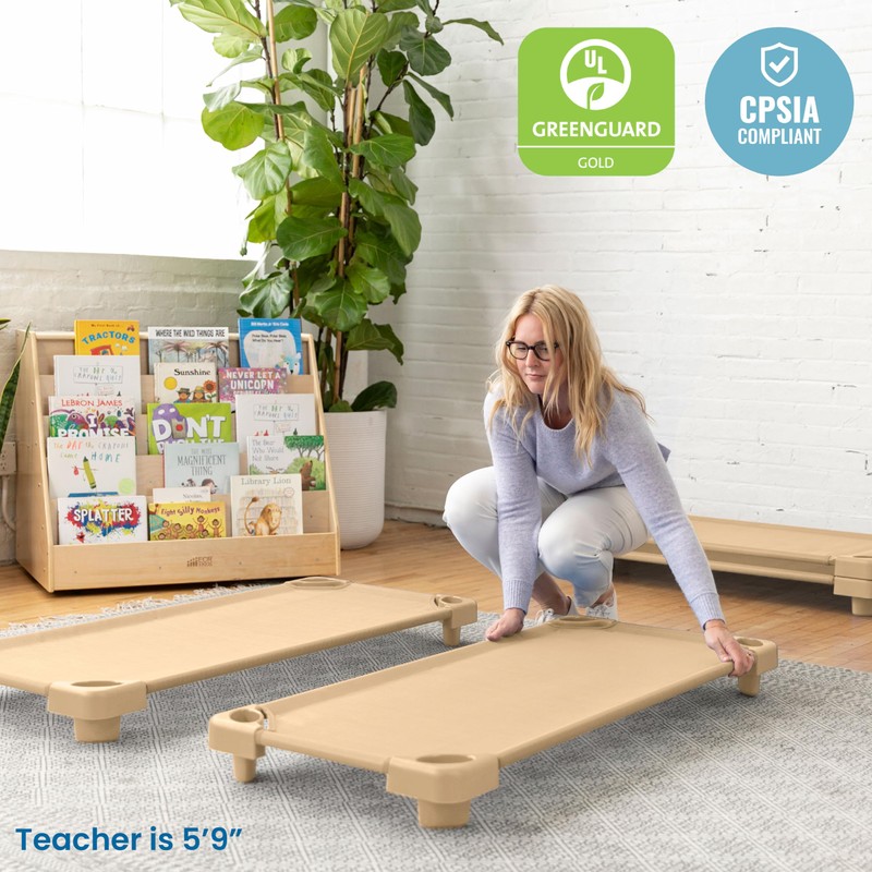 ECR4Kids Stackable Kiddie Cot, Ready-to-Assemble, Standard Size, Classroom Furniture, Sand,