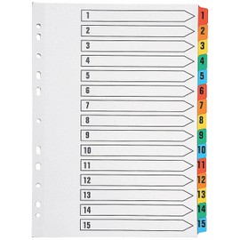 Q-Connect Index A4 Multi-Punched 1-15 Reinforced Multi-Colour Numbered Tabs KF01520