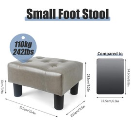 BRIAN & DANY Small Foot Stool, Leather Foot Stools with Legs, Stable Small Footstool for Living Room, Grey