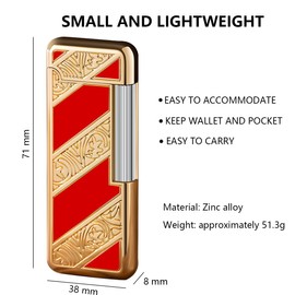 OHVVGN Open Flame Lighter, Adjustable Retro Butane Flame Lighter, Slide Ignition, Gold Red