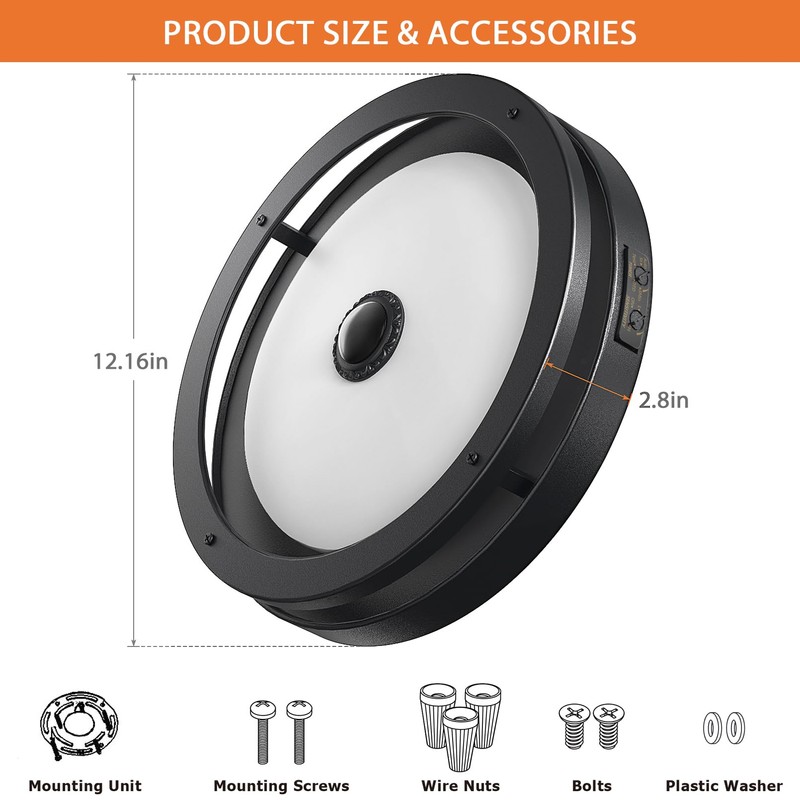 Slypadan Outdoor Motion Sensor Flush Mount LED Light, 12" Dusk