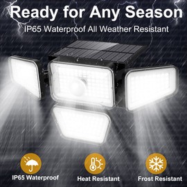 Solar Lights Outdoor, 270 LED 3000LM Motion Sensor Light, IP65 Waterproof 4 Heads 3 Modes 330°Wide Angle 6500K Solar Powered Security LED Wireless Flood Lights Luces Solares para Exteriores (2 Pack)