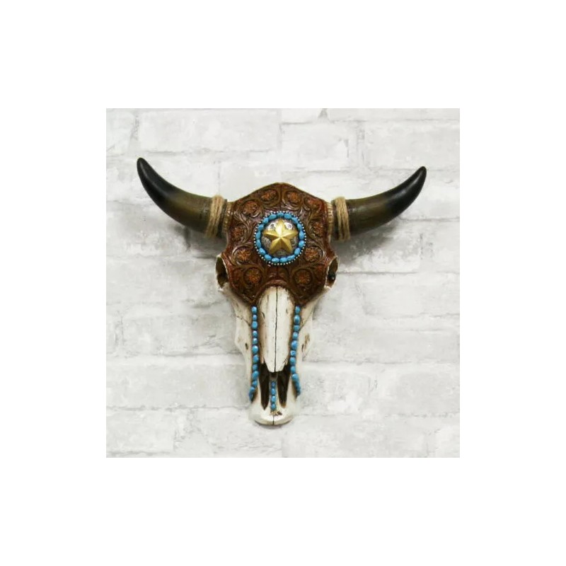 Ebros Gift Western Star Tooled Leather Steer Bison Buffalo Bull
