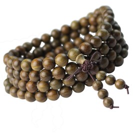 DYLYMX 108 Natural Sandalwood Bracelet 8mm Beads Tibetan Buddhist Green Sandalwood Bracelet Mala Prayer Meditation Elastic Wrap Necklace