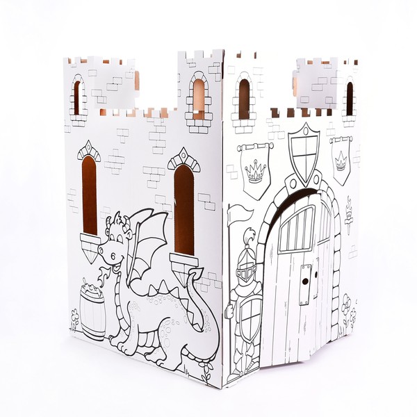 Easy Playhouse Fairy Tale Castle - Kids Art and Craft for Indoor and Outdoor Fun, Color, Draw, Doodle – Decorate and Personalize a Cardboard Fort, 32" X 32" X 43. 5" - Made in USA, Age 3+, White