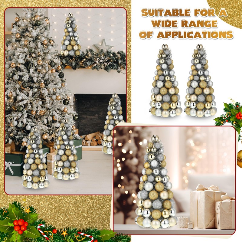 Meooeck 2 Pcs Christmas Ball Tree with Lights 16 Inch