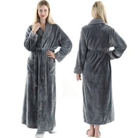 Oksun Fleece Womens Long Robe: Full Length Warm Plush Bathrobe - Cozy Bath Robes with Belt - Winter Sleepwear Housecoat (Gray, L)