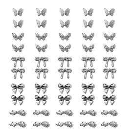 NTRUXZP Pack of 50 Alloy Bow Knot Nail Charms Silver Metal Butterfly Nail Art Pendant Rhinestones for Nails Nail Gemstones Jewellery Nail Art Charms, Nail Charms