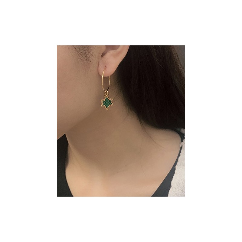 KELITCH Christmas Hoop Earrings Handmade Christmas Tree Earrings, Crystal, No-Gem-Tye