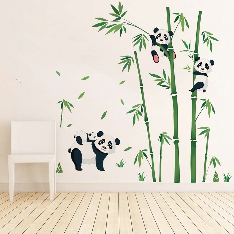 Runtoo Panda Animals Wall Decal Bamboo Forest Wall Stickers for