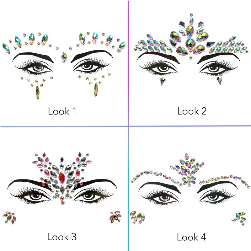Face Gems for Festivals, Parties & Carnivals (8 Pack), Stick-on