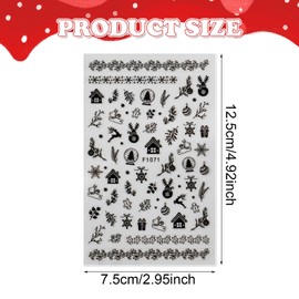 Black Christmas Nail Stickers Decals for Women Girls, 4 Sheets with 200+ Black Cartoon Xmas Designs - Snowflakes, Gingerbread, Reindeer, Santa - Self-Adhesive Nail Art for Holiday Manicure