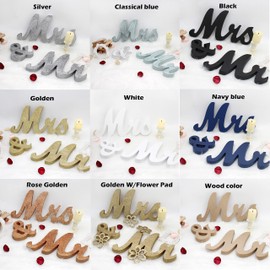 Mr and Mrs Signs Wedding Table Decorations, Wooden Freestanding Letters for Photo Props, Rustic Wedding Decoration, Anniversary Wedding Shower Gift (Silver W/flower pads)