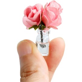 Mini Dollhouse Miniature Vase Micro Landscape Colorful Flower Glass Bottle Decoration for 1:12 or 1:8 Scale Dollhouse Scene Props Accessories (Pink)