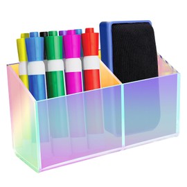 WYFHLPMMA Magnetic Dry Erase Marker Holder for Whiteboard，Acrylic Magnetic Pen Holder for Fridge, 2 Compartments Whiteboard for Office, Home, Locker(Clear)-Colorful