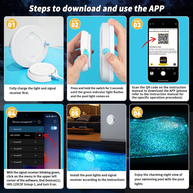 Homly Rechargeable Submersible Pool Lights with Wireless APP Control, Waterproof