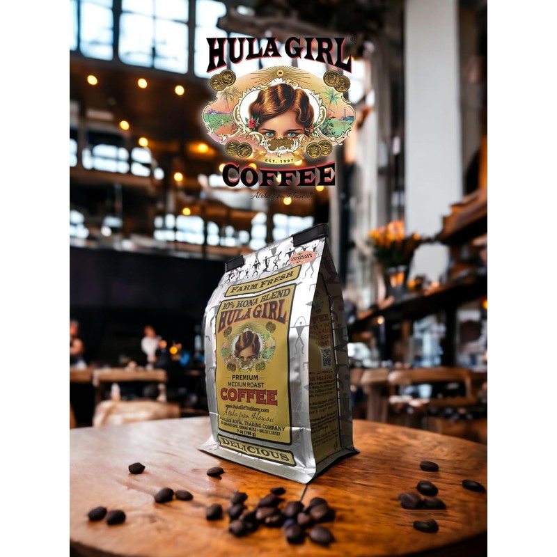 Hula Girl 10% Hawaiian Kona Coffee Blend Chocolate Mac Nut,