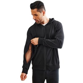 Deyeek Dialysis Sweatshirts with Arm Zipper Jacket Full-Zip Lightweight Hemodialysis Cotton Jacket with Pockets Black