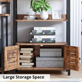 IRONCK Bookshelf with Louvered Doors, 4-Tier Ladder Shelf with Cabinet Industrial Accent Furniture for Bedroom Living Room Home Office, Rustic Brown