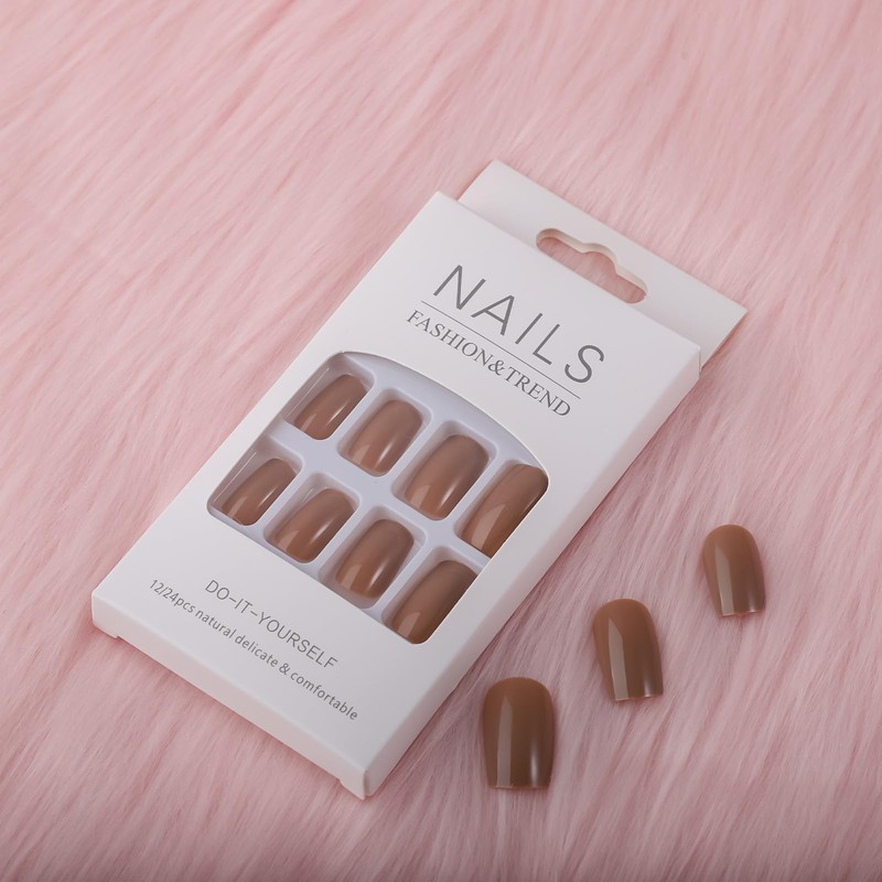Press On Nails Solid Dark Color Fake Nails, Short Square