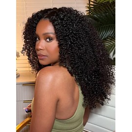 UNICE Maxreal Half Wig 2x4 Lace Part Flip Over Wigs Kinky Curly Human Hair with Drawstring Put on and Go Glueless Wig for Women Beginner Friendly 150% Density 18 Inch