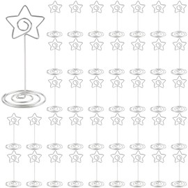 ZEONHEI 40 PCS 3.35 Inch Table Number Holders, Silver Metal Place Card Holders, Small Menu Clips Tabletop Number Holder Photo Holders for Wedding Christmas Party Memo, Star-shaped