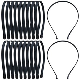 Lawie 20 Pack Black Satin Cloth Fabric Covered Thin Metal Headbands DIY Crafting Plain Base Head Band Skinny Hard Hairbands (Black C, Width: 1 cm / 0.4")