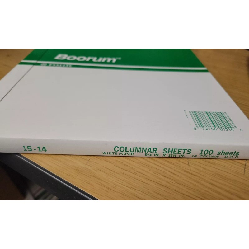 Boorum 100 Sheets Columnar Accounting Sheets 14 Column 9-1/4 x