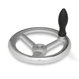 DIN aluminium hand wheel, 200 mm diameter, 22 mm bore with groove, with rotating handle