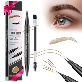Precision liquid eyebrow pencil double-head ink pen, waterproof, 3D waterproof, natural eyebrow pencil 4 colors (light brown, dark brown, black, brown)