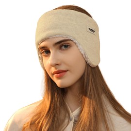 Surblue Ear Warmer Fuzzy Fleece Lined Winter Ear Headband Full Cover Cold Weather Ear Muffs and Bands for Running Cycling Soft Sleep Mask, Beige