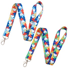 JazSwirl Autism Awareness Lanyard for ID Badges, 17.7 inches Polyester Autism Lanyard for Id Badges for Autism Awareness Month, Autism Badge Holder Lanyards, Autism Awareness Card Lanyards (Puzzle)