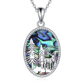 ONEFINITY Pine Tree Necklace Sterling Silver Abalone Shell Pine Tree and Deer Pendant Necklace for Women Men and Nature Lover Gift