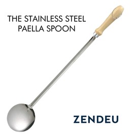 Zendeu Wood-Handle Paella Skimmer Spoon (26 inch Long)