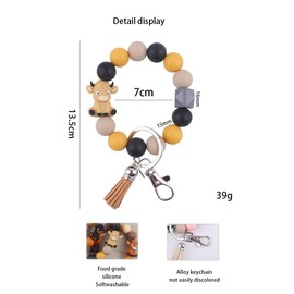 Phamines Silicone Beaded Yak Bracelet Keychain for Women,Key Chains Accessories Charms for Bag, Key Ring Holder Wristlet Bangle (Coffee Yak Keychain Bracelet)