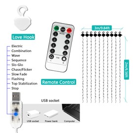 talifoca LED Lichtervorhang 3x2m,LED Lichterketten Vorhang LED Lichterkettenvorhang mit 8 Modi,mit 10 Haken Fernbedienung Timer fr Weihnachten Party Innen und au?en Deko,Valentinstag, Ramadan, Hochzeit
